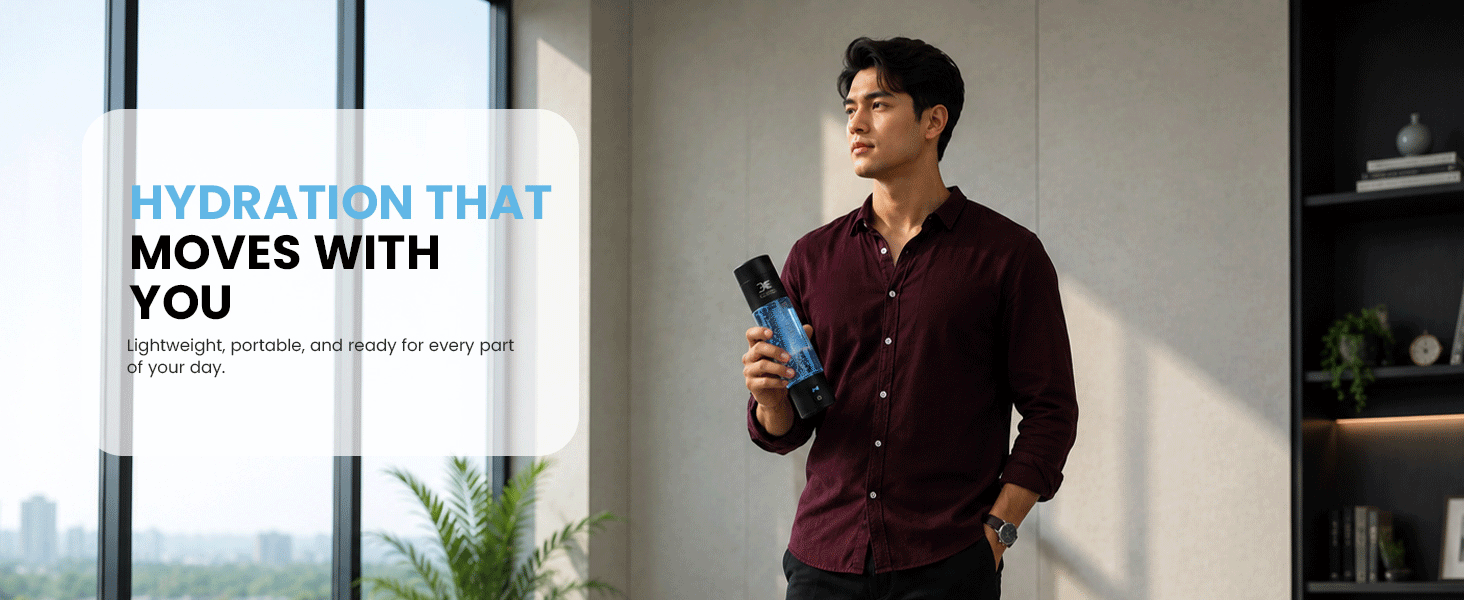 Man holding water bottle in his home