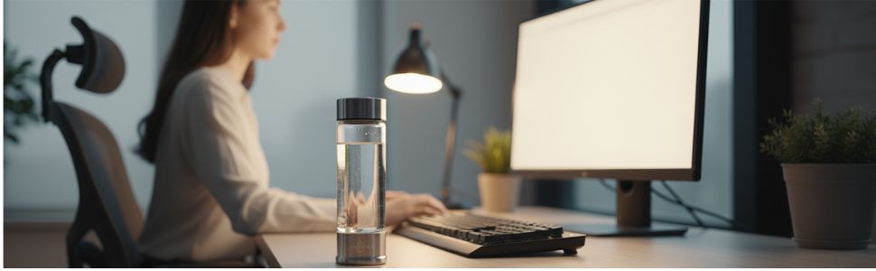 bottle focus on desk office