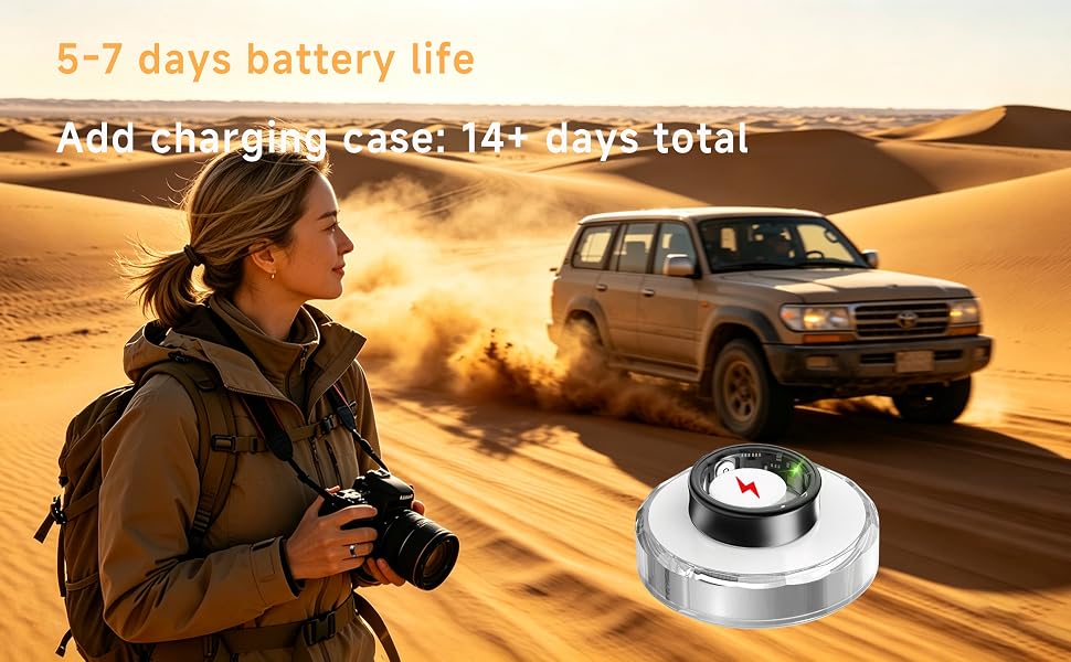 Battery life: 5-7 days. Charging case extends total use to 14+ days.