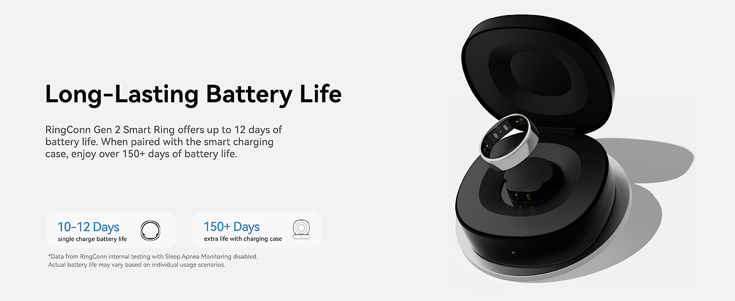 Black wireless earbuds in an open charging case. Text highlights long-lasting battery life with 12 hours playtime and 30 hours total with case.