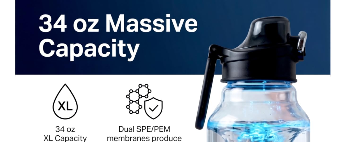 ROSTICA 34 oz hydrogen water bottle with dual SPE PEM membrane technology high capacity generator