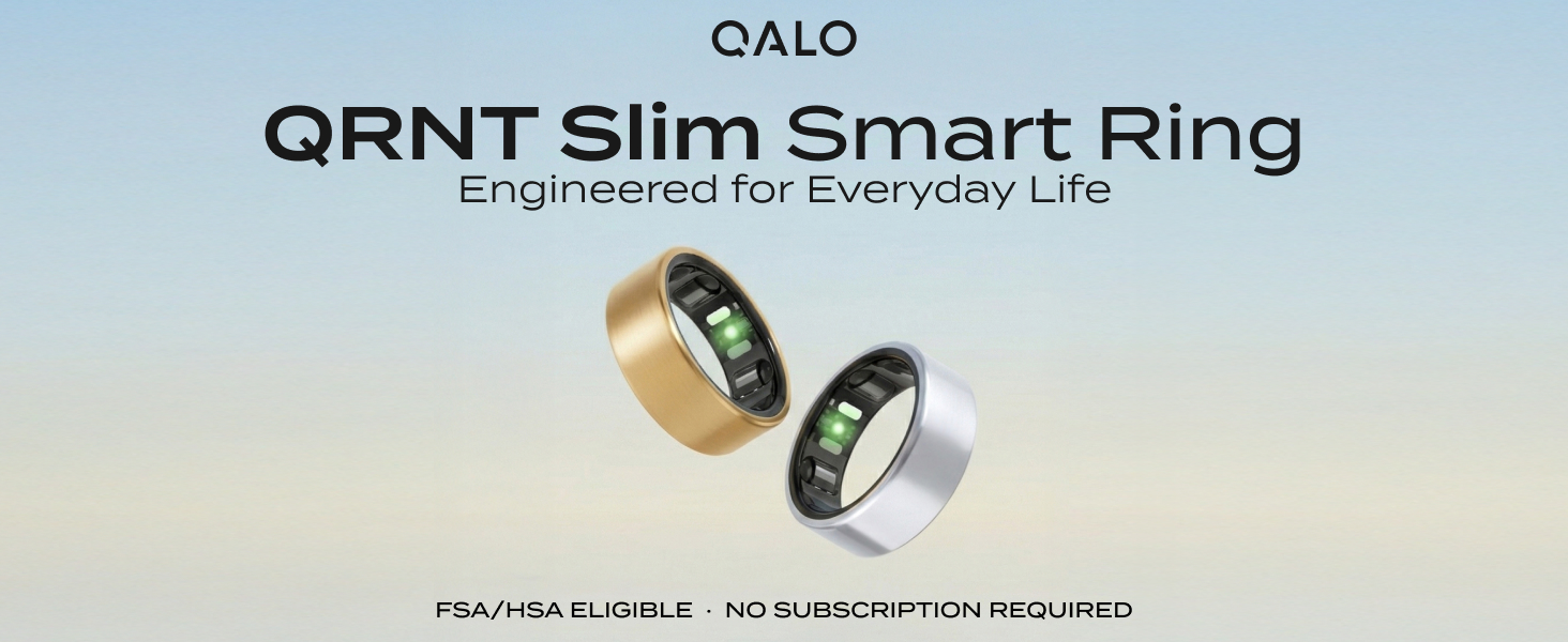 QALO QRNT Slim Smart Ring. Titanium health tracker for sleep and heart rate. No subscription.