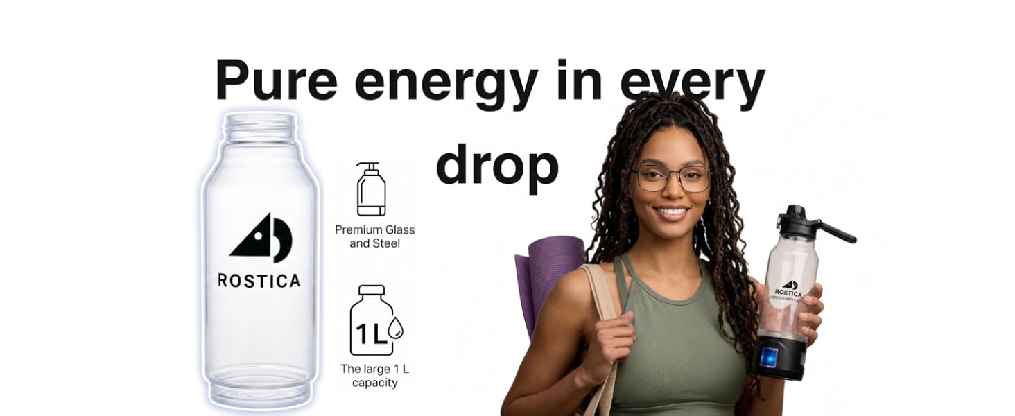ROSTICA premium glass water bottle 1L capacity with motivational sports girl