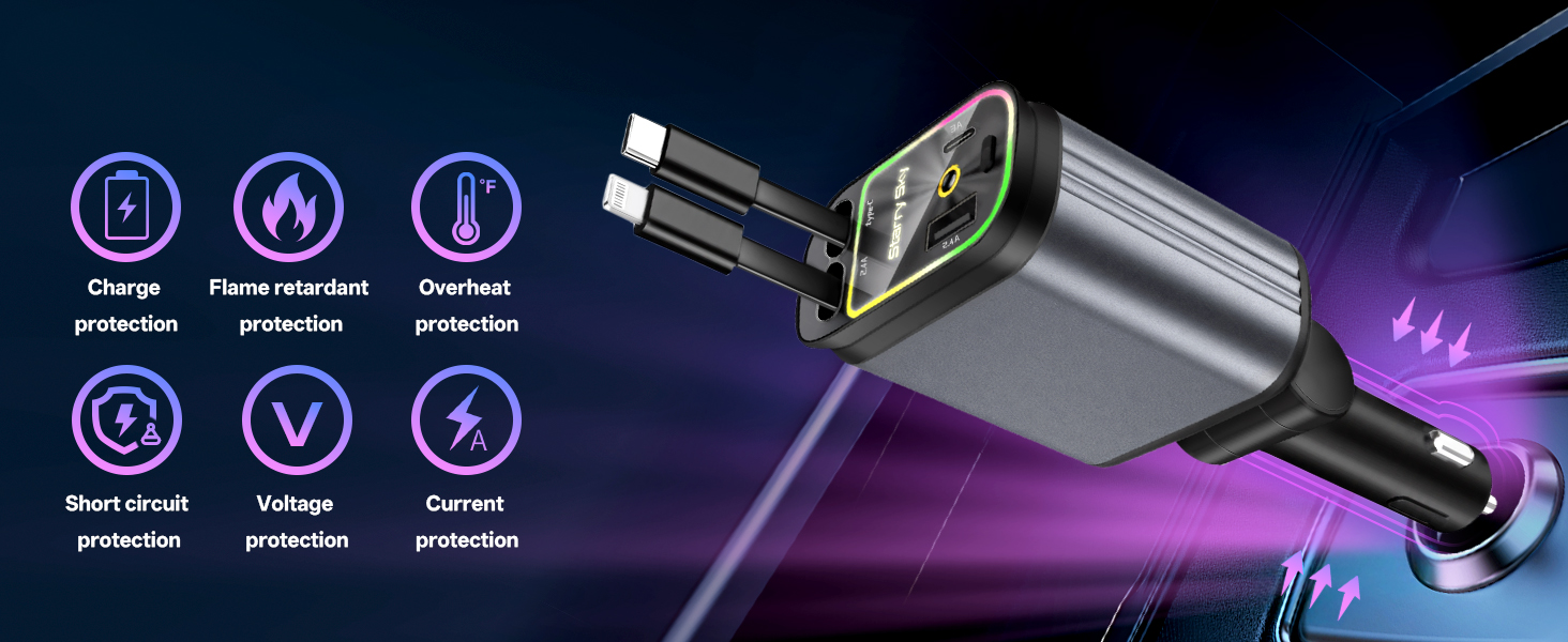 USB C Car Charger with Starry Sky Light