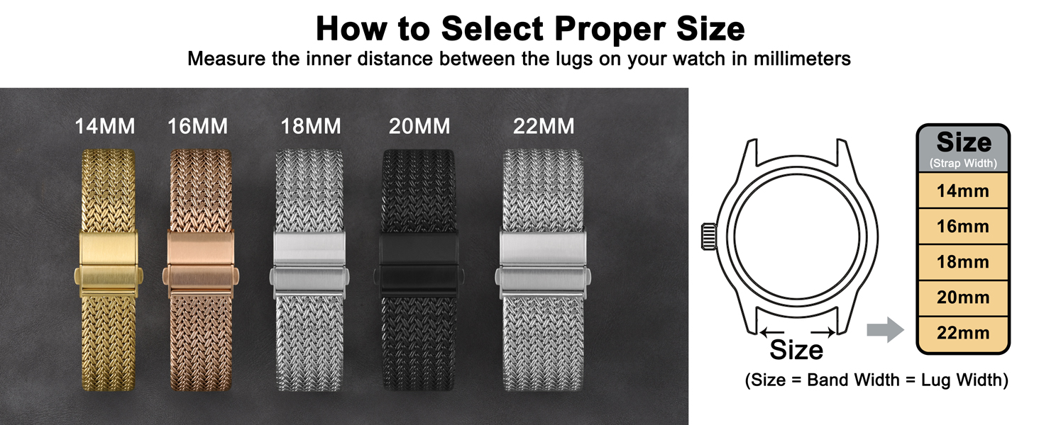WOCCI Metal Watch Strap 316L Stainless Steel Band Deployant Clasp 18mm 20mm 22mm 24mm