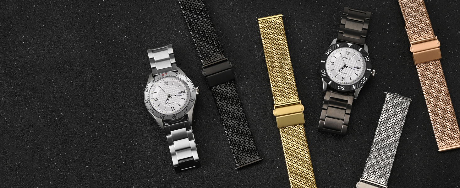 WOCCI Metal Watch Strap 316L Stainless Steel Band Deployant Clasp 18mm 20mm 22mm 24mm