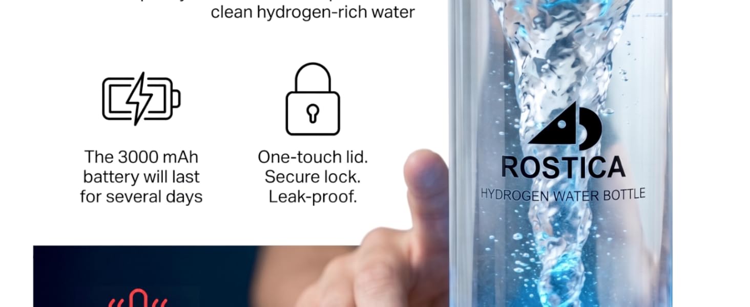 hydrogen water bottle with 3000 mAh rechargeable battery leakproof lid one touch lock