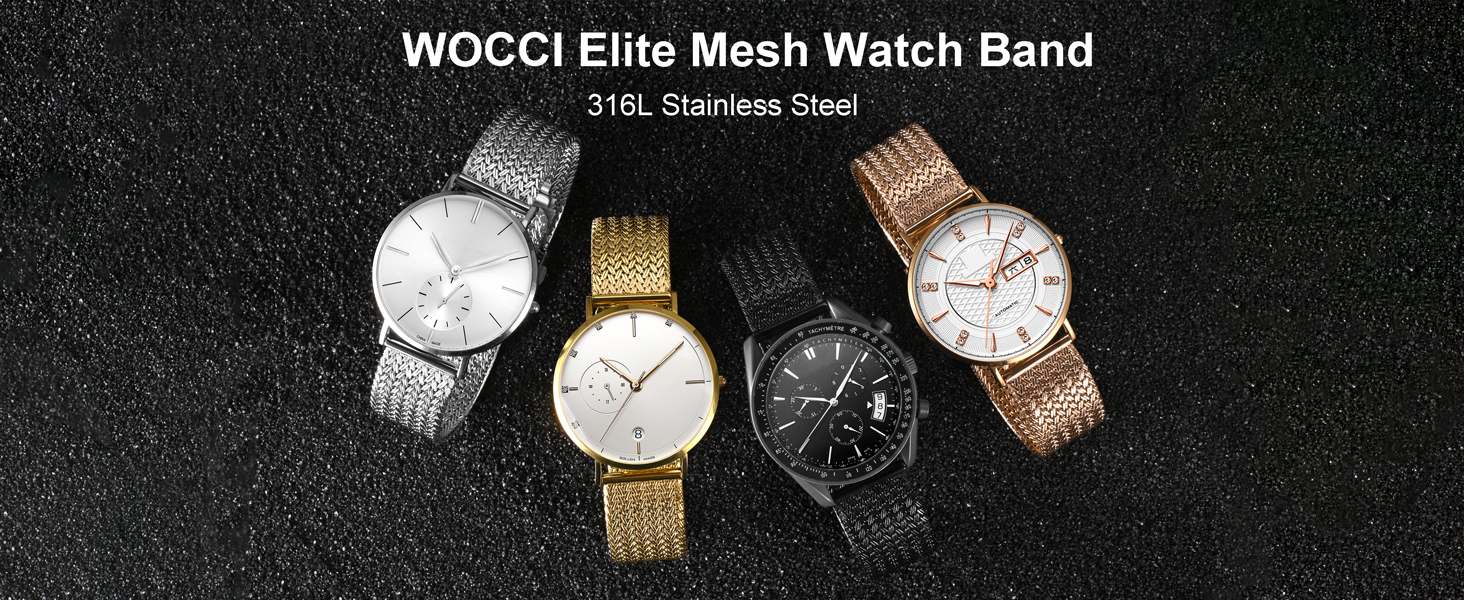 WOCCI Elite Metal Watch Band for Women and Men Stainless Steel Strap Width 14mm 16mm 18mm 20mm 22mm